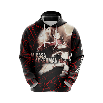 Attack On Titan Hoodie Attack On Titan Mikasa Ackerman In Action Hoodie Black Red Unisex