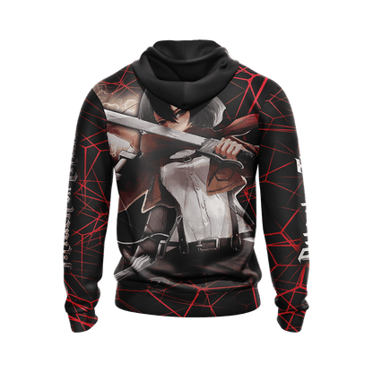 Attack On Titan Hoodie Attack On Titan Mikasa Ackerman In Action Hoodie Black Red Unisex