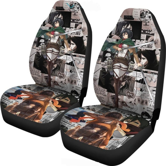 Attack On Titan Car Seat Covers Mikasa Pieces Of Old Letters Seat Covers White Brown