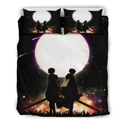 Attack On Titan Bedding Set Attack On Titan Levi And Eren Silhouette Duvet Covers Black Unique Gift