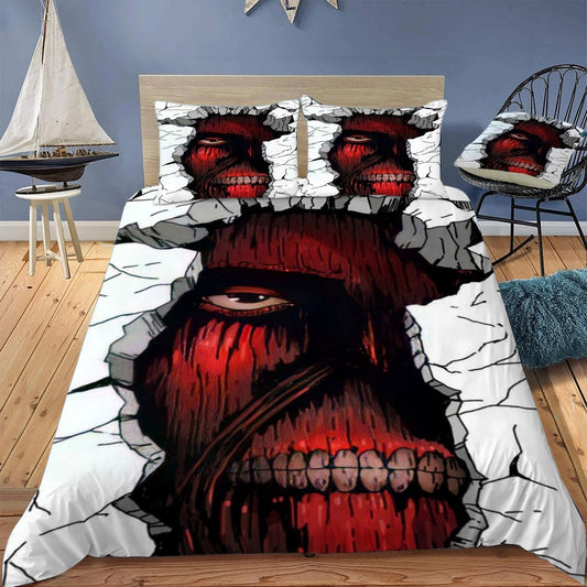 Attack On Titan Bedding Set The Titan Inside The Wall Duvet Covers White Red Unique Gift