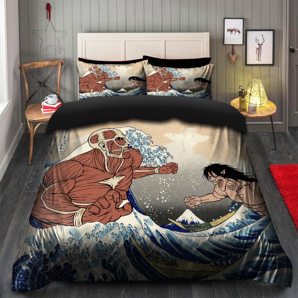Attack On Titan Bedding Set Attack On Titan The Great Wave Duvet Covers Colorful Unique Gift