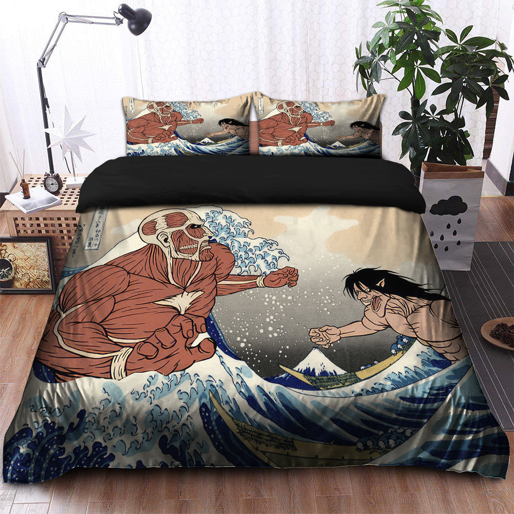 Attack On Titan Bedding Set Attack On Titan The Great Wave Duvet Covers Colorful Unique Gift