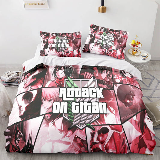Attack On Titan Bedding Set Attack On Titan Game Style Duvet Covers Red Unique Gift
