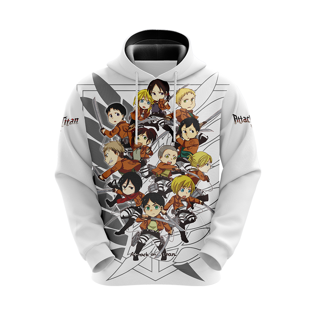 Attack On Titan Hoodie Attack On Titan Chibi Characters Pattern Hoodie White Unisex