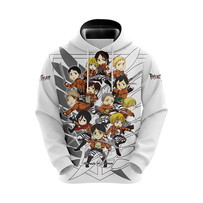 Attack On Titan Hoodie Attack On Titan Chibi Characters Pattern Hoodie White Unisex