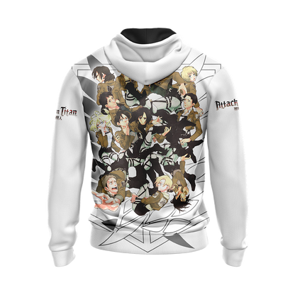 Attack On Titan Hoodie Attack On Titan Chibi Characters Pattern Hoodie White Unisex
