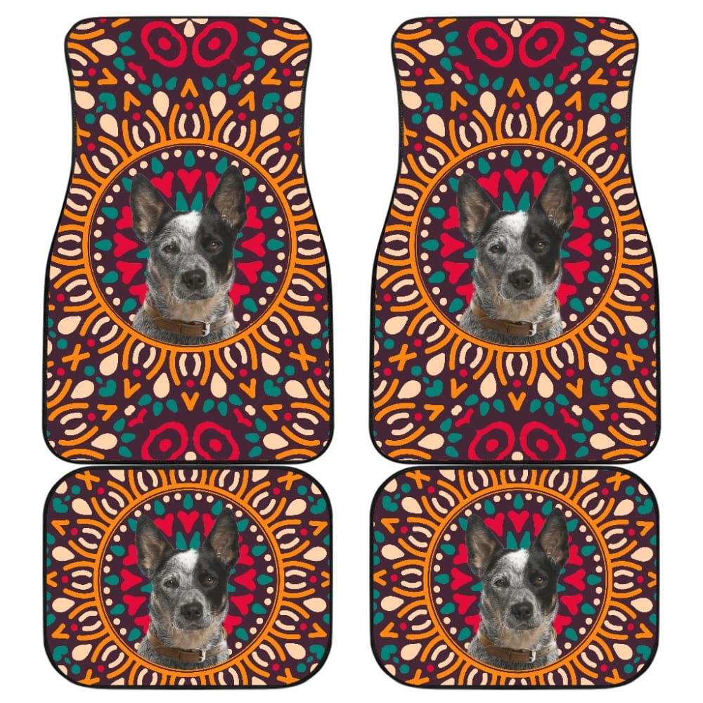 Dog Car Floor Mats Cute Australian Cattle Dog Colorful Flower Pattern Car Mats