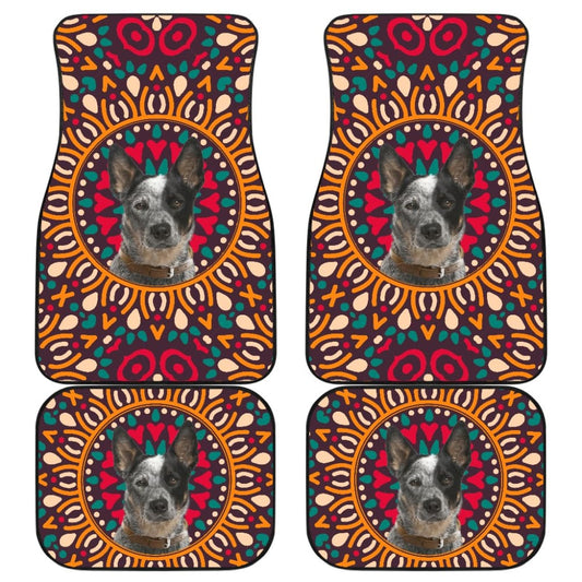 Dog Car Floor Mats Cute Australian Cattle Dog Colorful Flower Pattern Car Mats