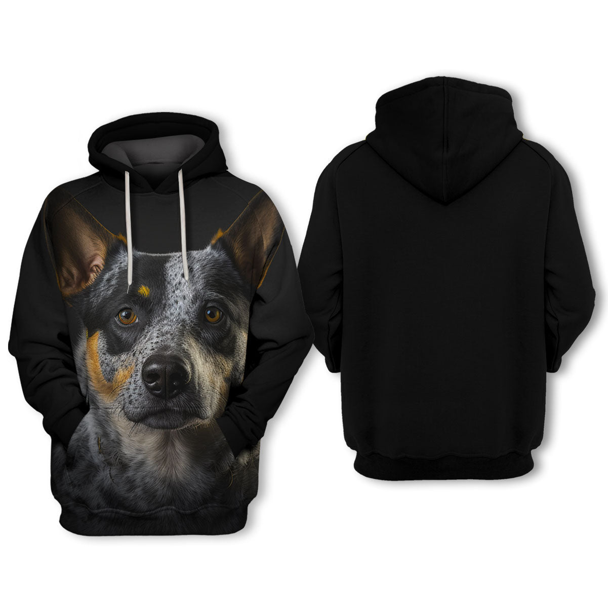 Dog Hoodie Australian Cattle Dog Face Graphic Hoodie Black Unisex