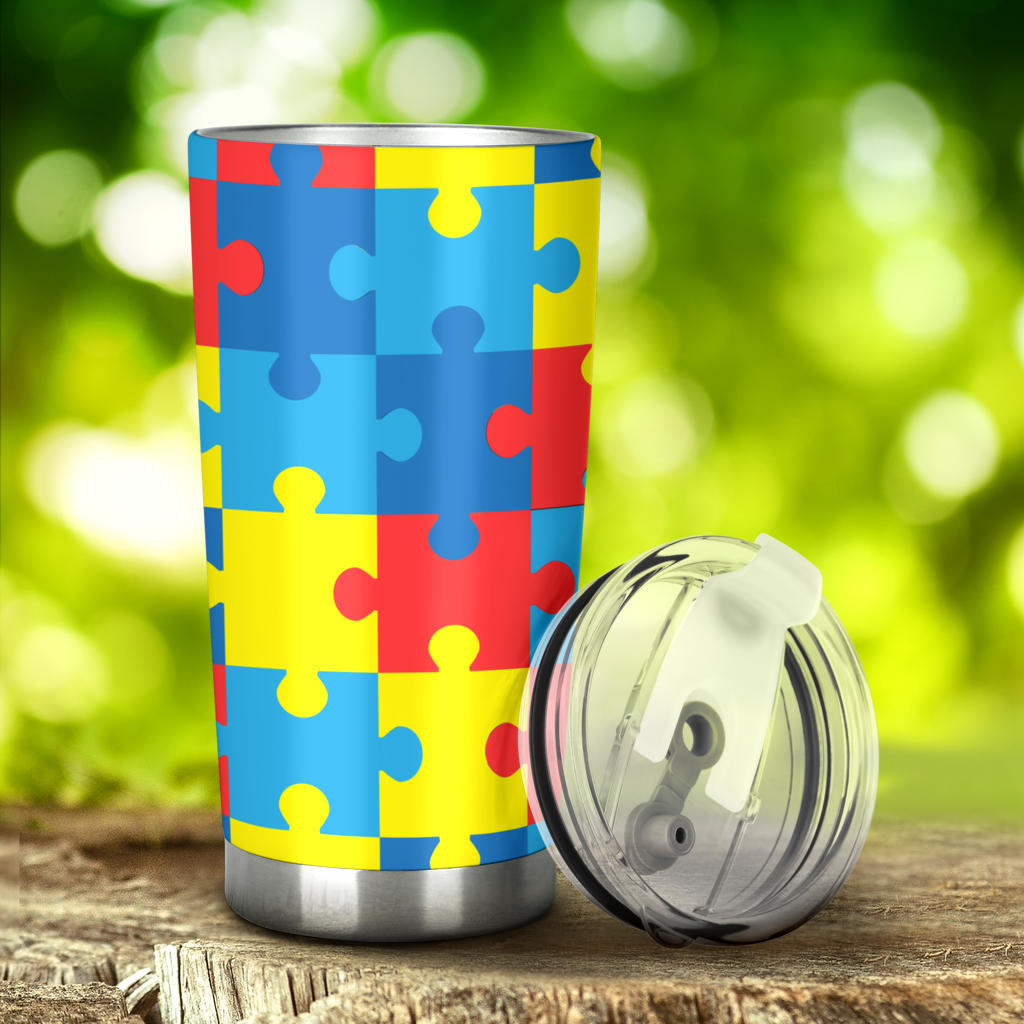 Autism Tumbler Autism Awareness Puzzle Pieces Pattern Tumbler Cup Colorful