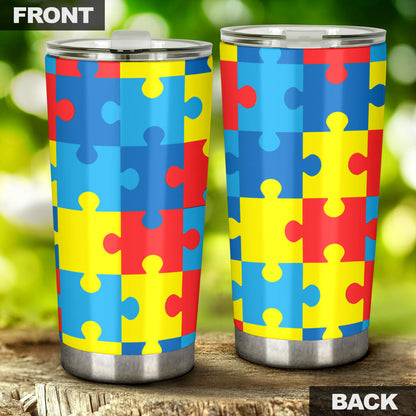 Autism Tumbler Autism Awareness Puzzle Pieces Pattern Tumbler Cup Colorful