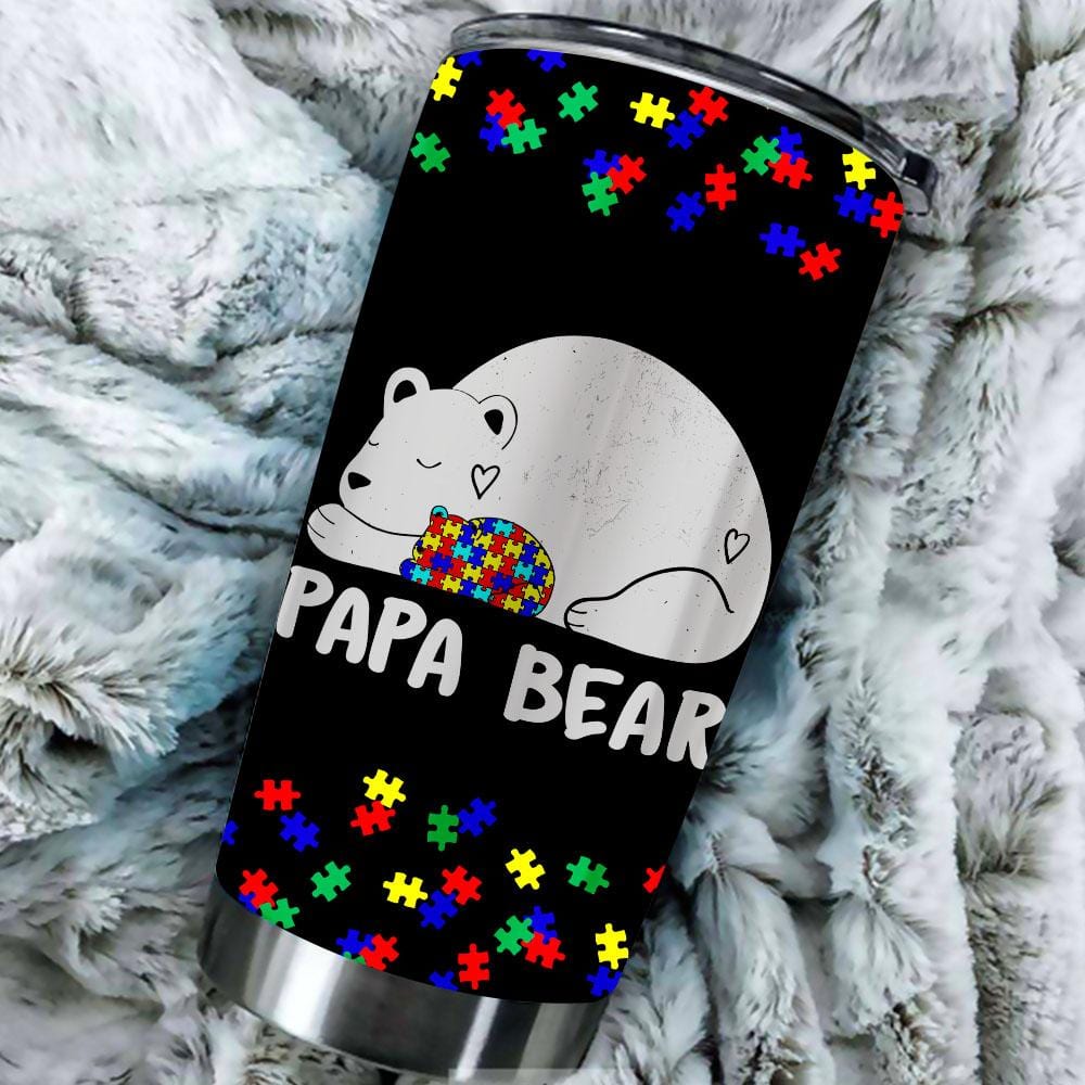 Autism Tumbler Autism Awareness Papa Bear Tumbler Cup Black