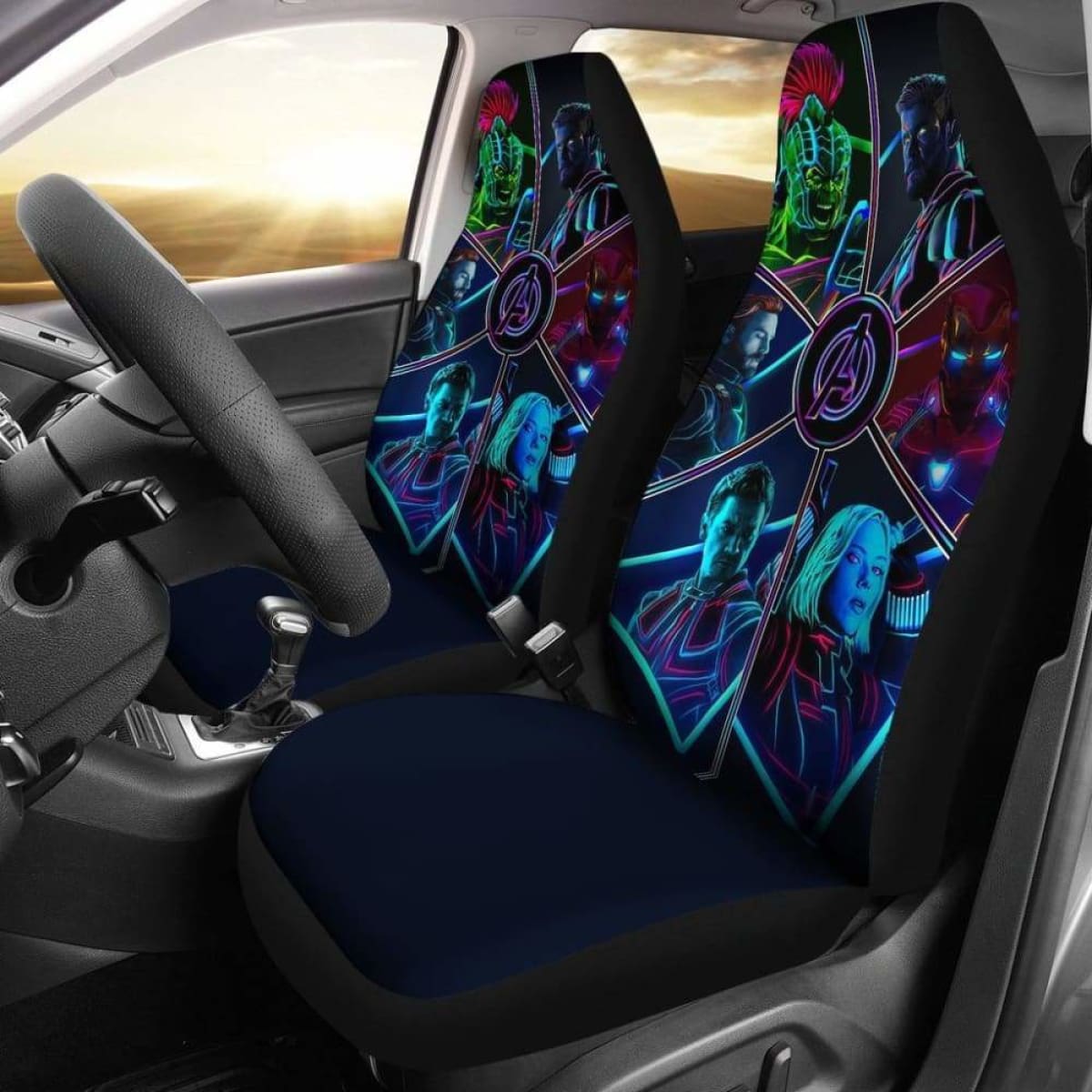 MV Car Seat Covers The Original Avengers Neon Light Seat Covers Black