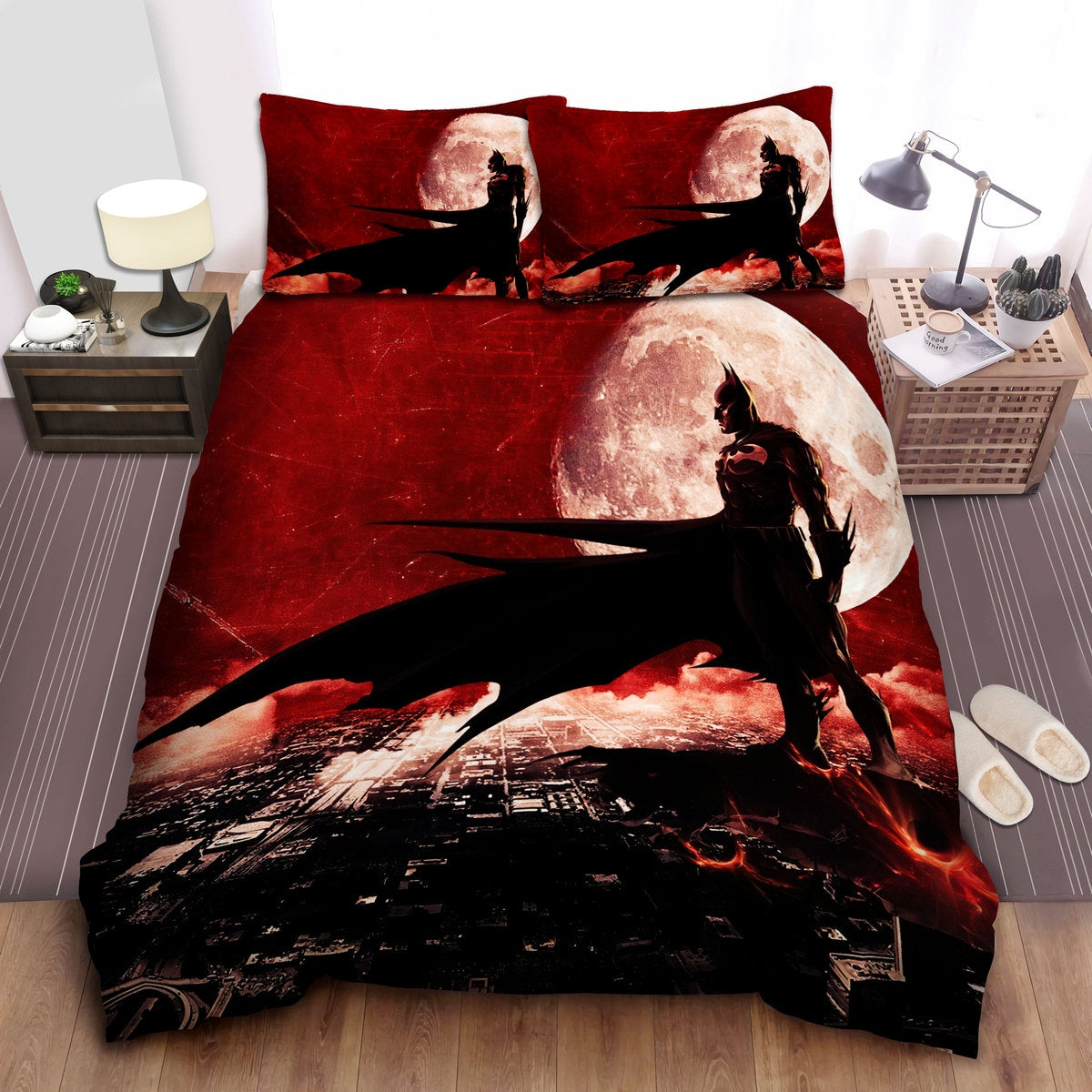 Batman Bedding Set DC Batman In The Red Sky Background Duvet Covers Black Red Unique Gift