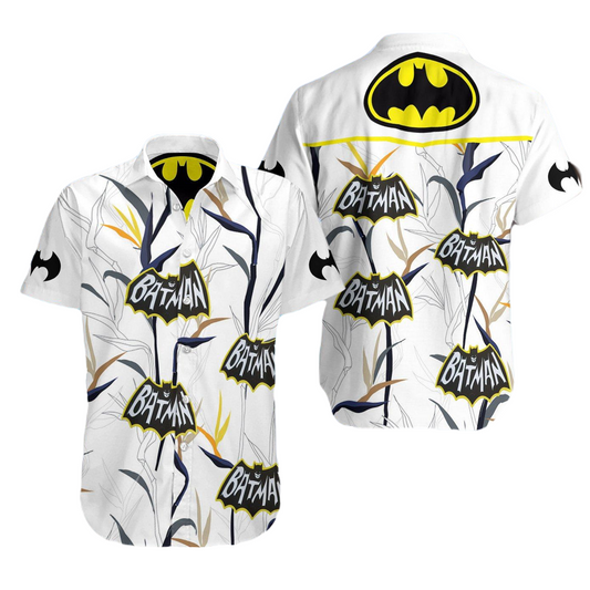 Batman Hawaii Shirt DC Batman Symbol Tropical Leaves Pattern Hawaiian Shirt Black White Unisex