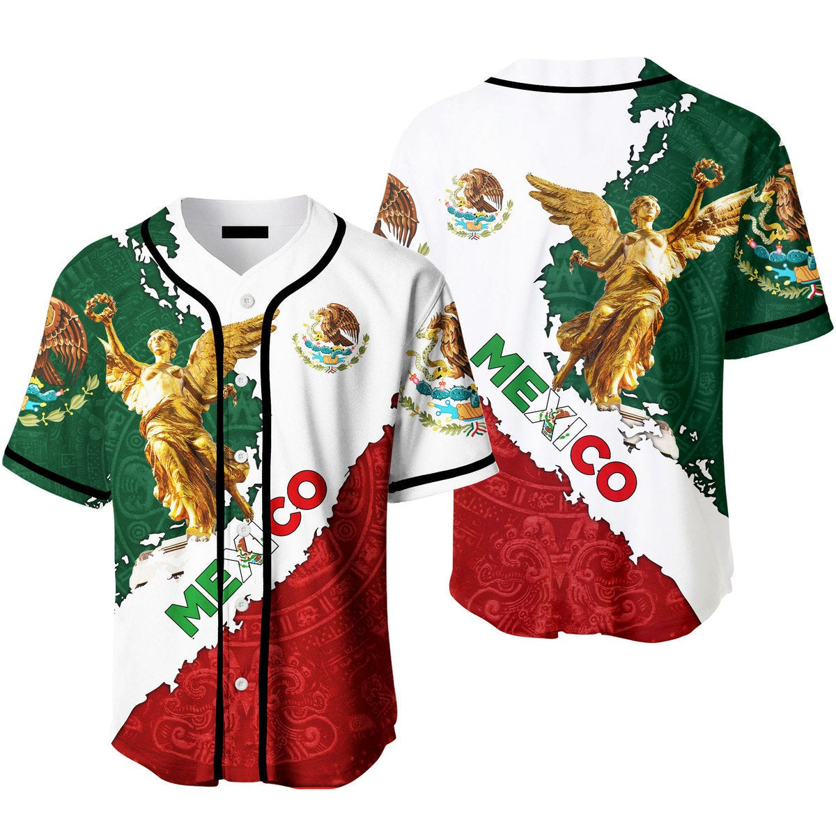 Mexican Baseball Jersey Mexican Angel Golden Statue Jersey Shirt Red White Green Unisex Adult New Release