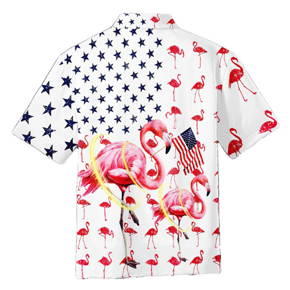 Flamingo Hawaii Shirt Flamingo American Flag Pattern Hawaiian Shirt White Pink Unisex