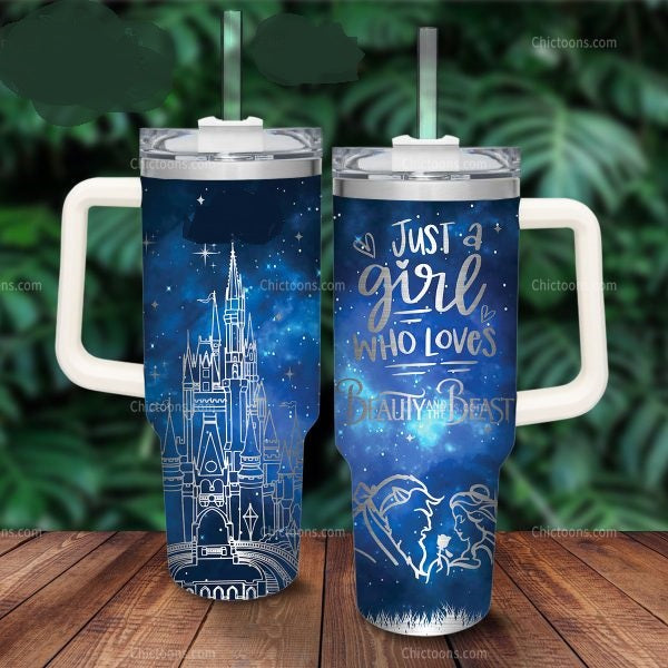 Beauty And The Beast 40 Oz Tumbler A Girl Who Loves Beauty And The Beast Tumbler 40 Oz Blue