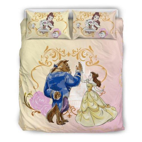 Beauty And The Beast Bedding Set Dancing Scene Belle And The Beast Duvet Covers Yellow Unique Gift