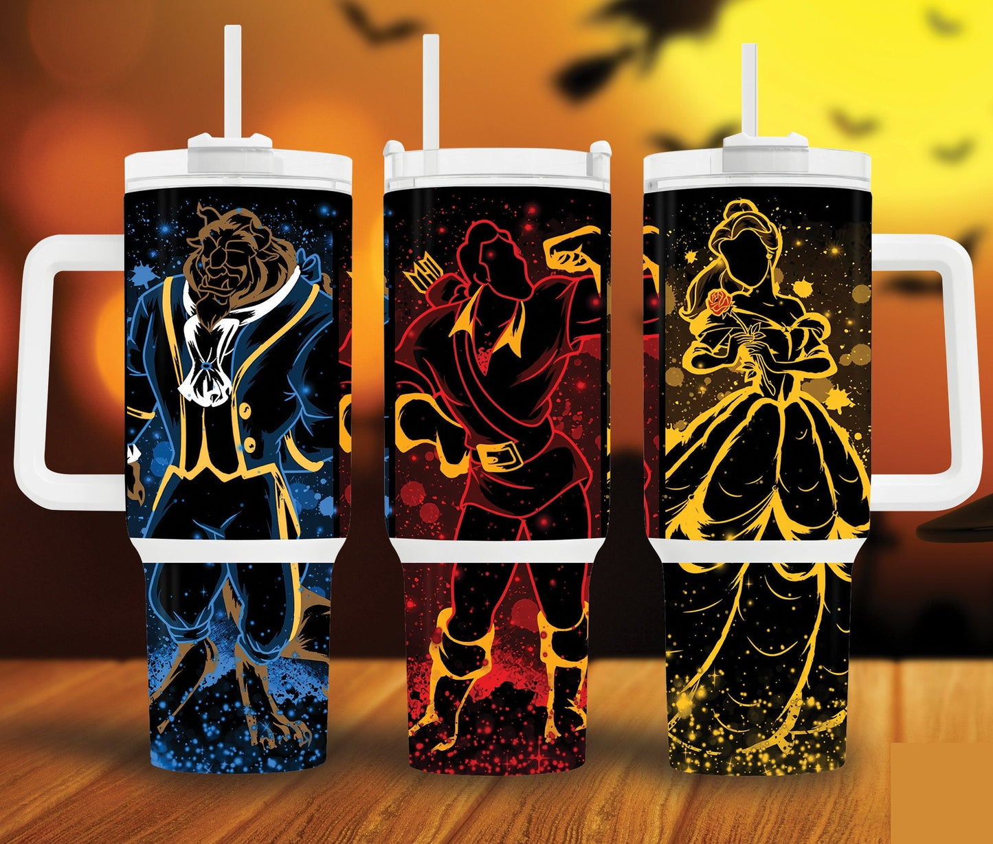 Beauty And The Beast 40 Oz Tumbler Belle The Beast Gaston Silhouette Tumbler 40 Oz Black