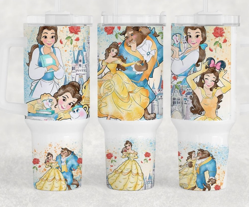 Beauty And The Beast 40 Oz Tumbler Belle And The Beast Ball Gown Tumbler 40 Oz Yellow Blue