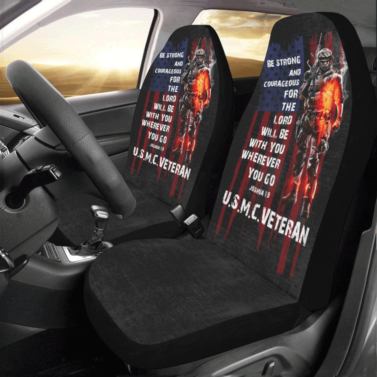 Veteran Car Seat Covers Be Strong And Courageous For The Lord Seat Covers Black