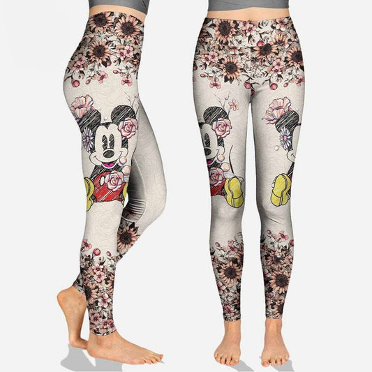 MM Leggings Sitting MM Flowers Pattern High Waisted Legging Gray For Women