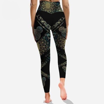 MM Leggings MM Head Mandala Pattern High Waisted Legging Black Yellow For Women