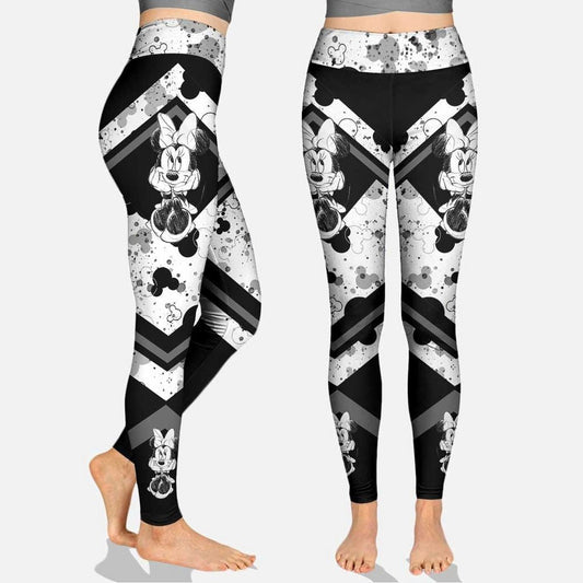 Minnie Leggings Minnie Head Pattern Character Graphic High Waisted Legging Black White For Women