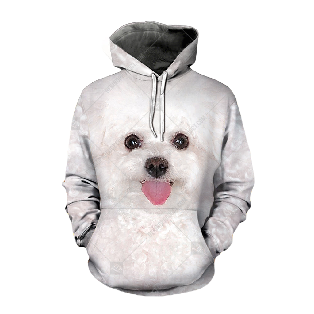 Dog Hoodie Bichon Frise Dog Front And Back Hoodie White Unisex