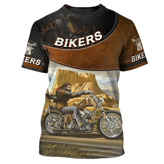 Motorcycle T-shirt Biker On The Road Graphic T-shirt Brown Unisex