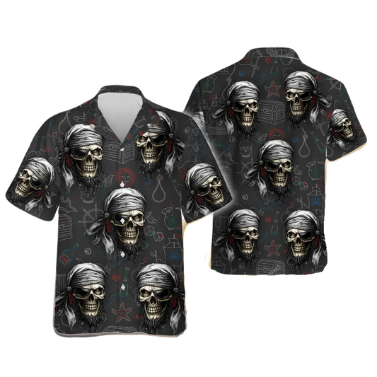 Skull Hawaii Shirt Pirate Skull Items Pattern Hawaiian Shirt Black Unisex