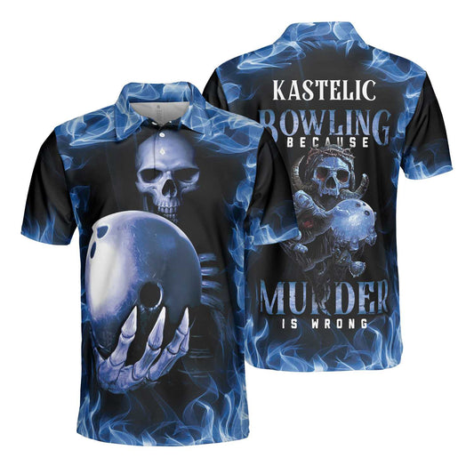 Bowling Polo Shirt Kastelic Bowling Because Murder Is Wrong Boys Polo Shirts Black Blue