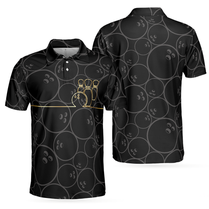 Bowling Polo Shirt Bolowing Pins And Balls Pattern Boys Polo Shirts Black