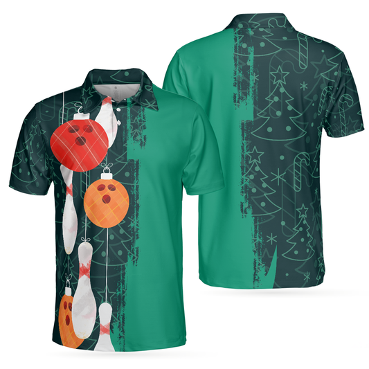 Bowling Polo Shirt Bowling Pins Balls Christmas Pattern Boys Polo Shirts Green