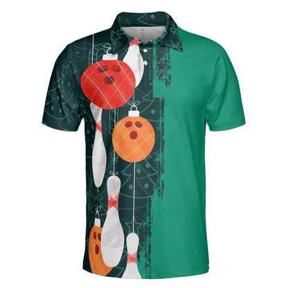 Bowling Polo Shirt Bowling Pins Balls Christmas Pattern Boys Polo Shirts Green