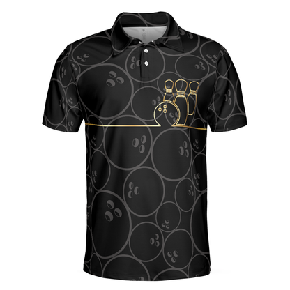 Bowling Polo Shirt Bolowing Pins And Balls Pattern Boys Polo Shirts Black