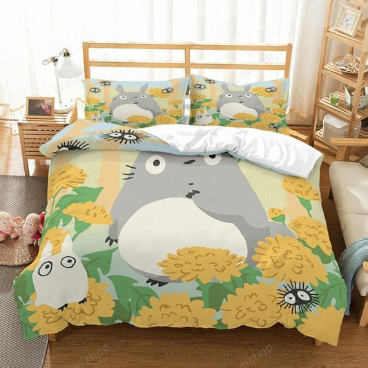 SGhibli Bedding Set Totoro In The Flower Garden Duvet Covers Colorful Unique Gift