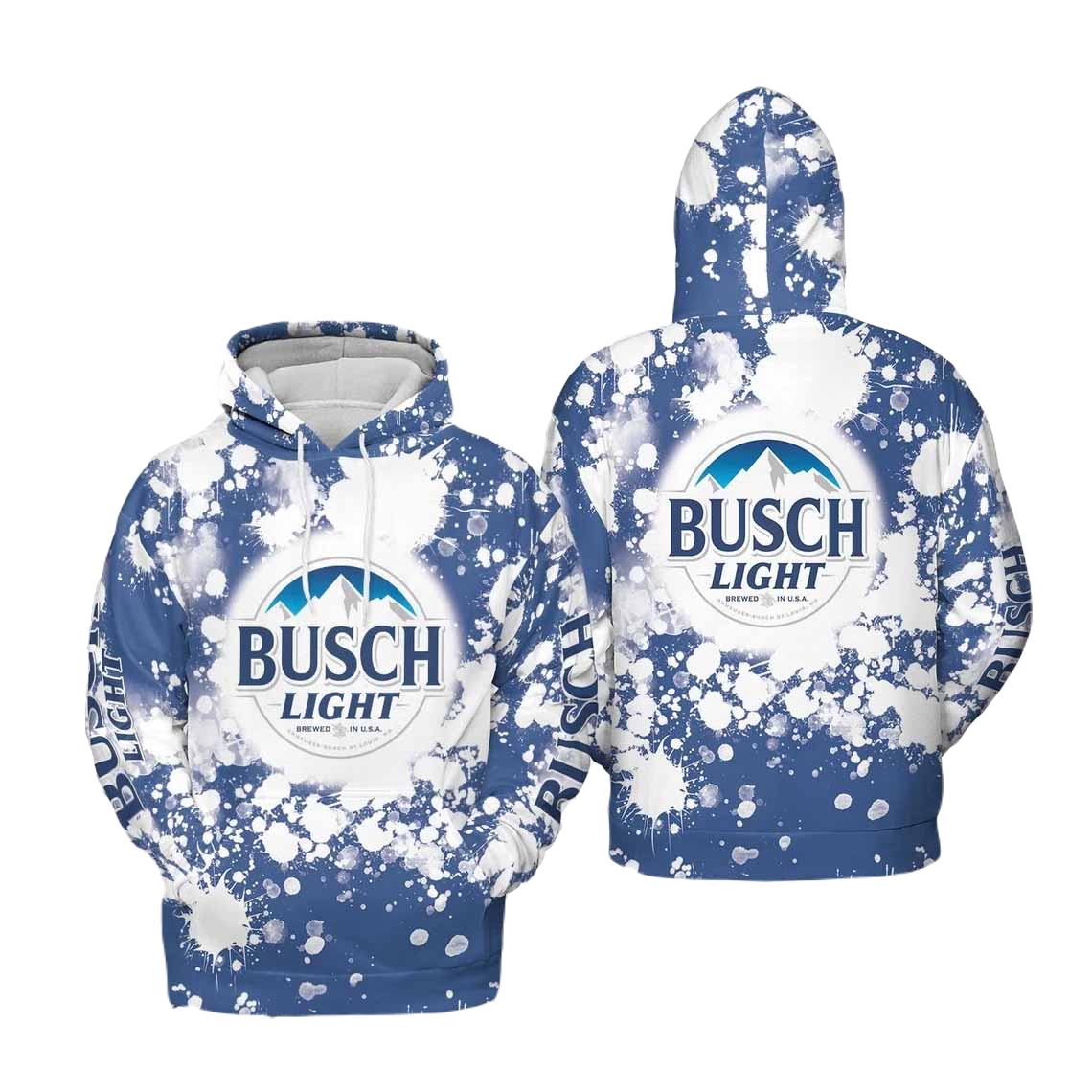 Busch Light Hoodie Busch Light Beer Splashing Paint Pattern Hoodie White Blue Unisex