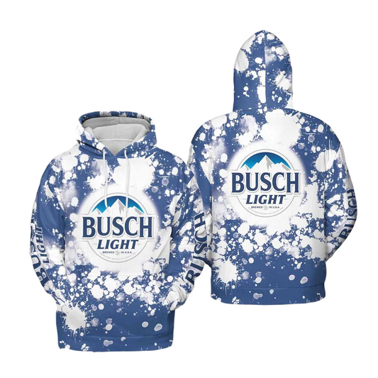 Busch Light Hoodie Busch Light Beer Splashing Paint Pattern Hoodie White Blue Unisex