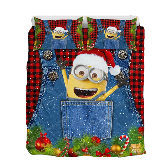 Minions Bedding Set Minion In Pocket Christmas Pattern Duvet Covers Blue Red Unique Gift