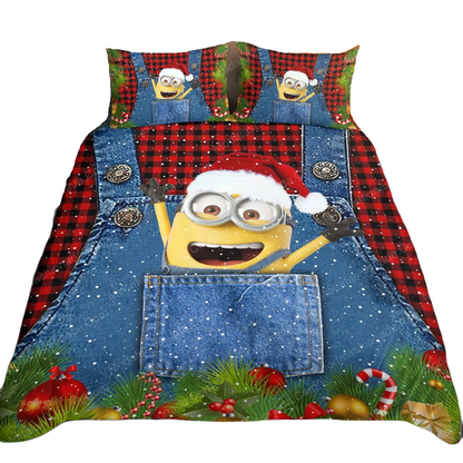 Minions Bedding Set Minion In Pocket Christmas Pattern Duvet Covers Blue Red Unique Gift