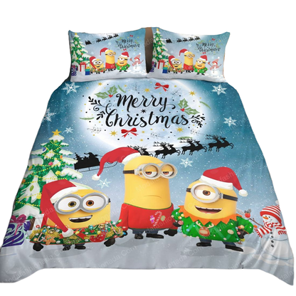 Minions Bedding Set Minions Merry Christmas Snowflake Pattern Duvet Covers Colorful Unique Gift