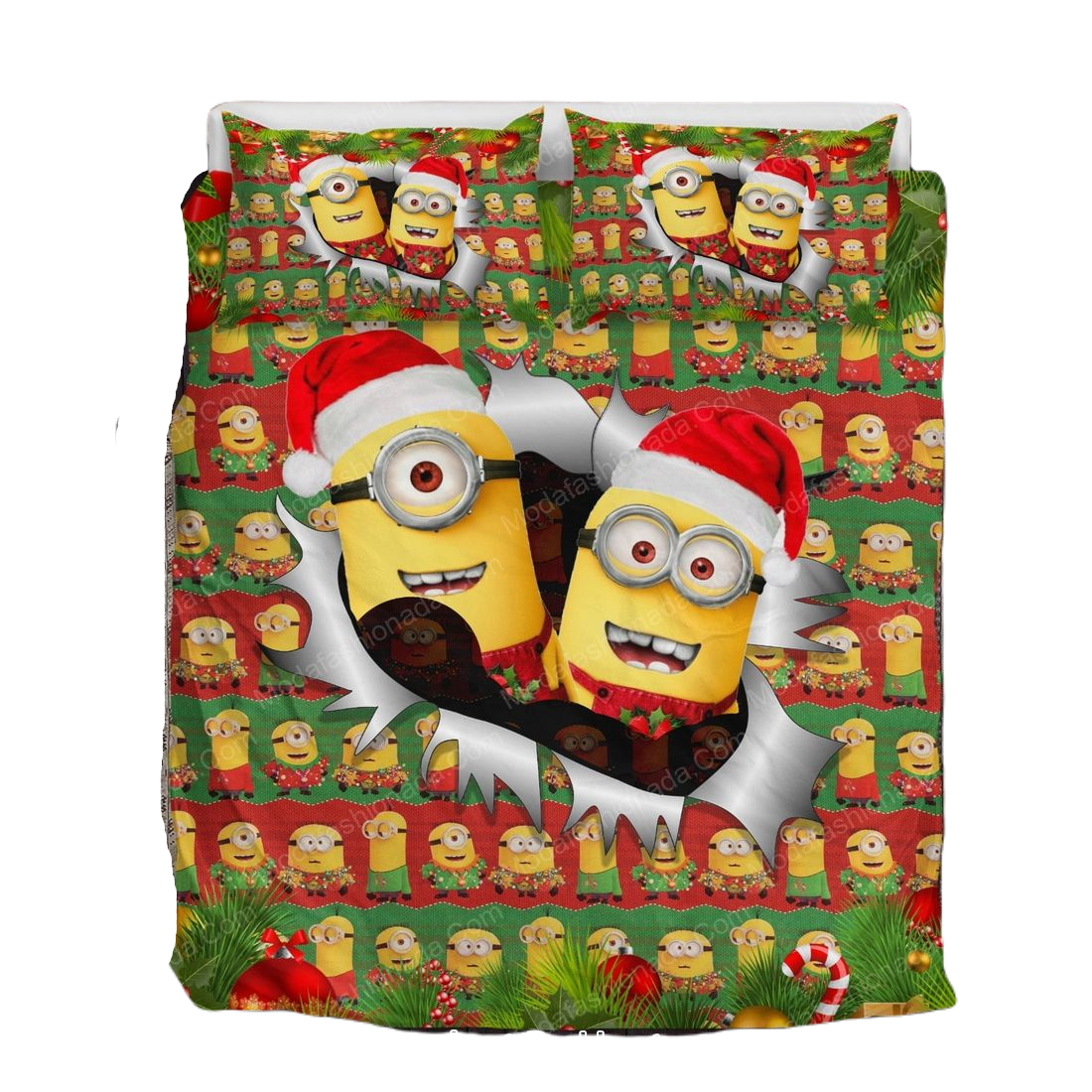 Minions Bedding Set Minions With Hat Christmas Pattern Duvet Covers Green Red Unique Gift