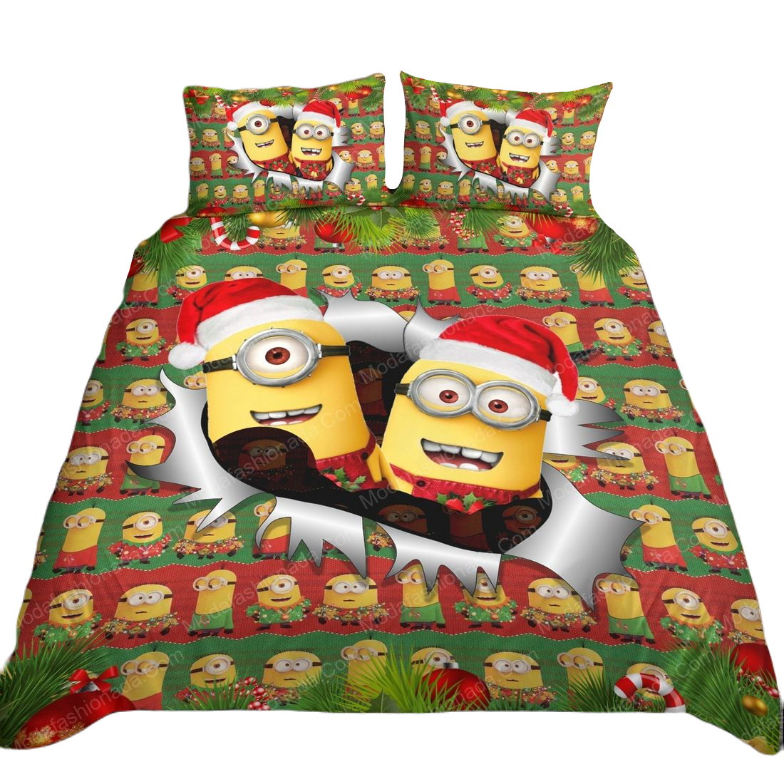 Minions Bedding Set Minions With Hat Christmas Pattern Duvet Covers Green Red Unique Gift