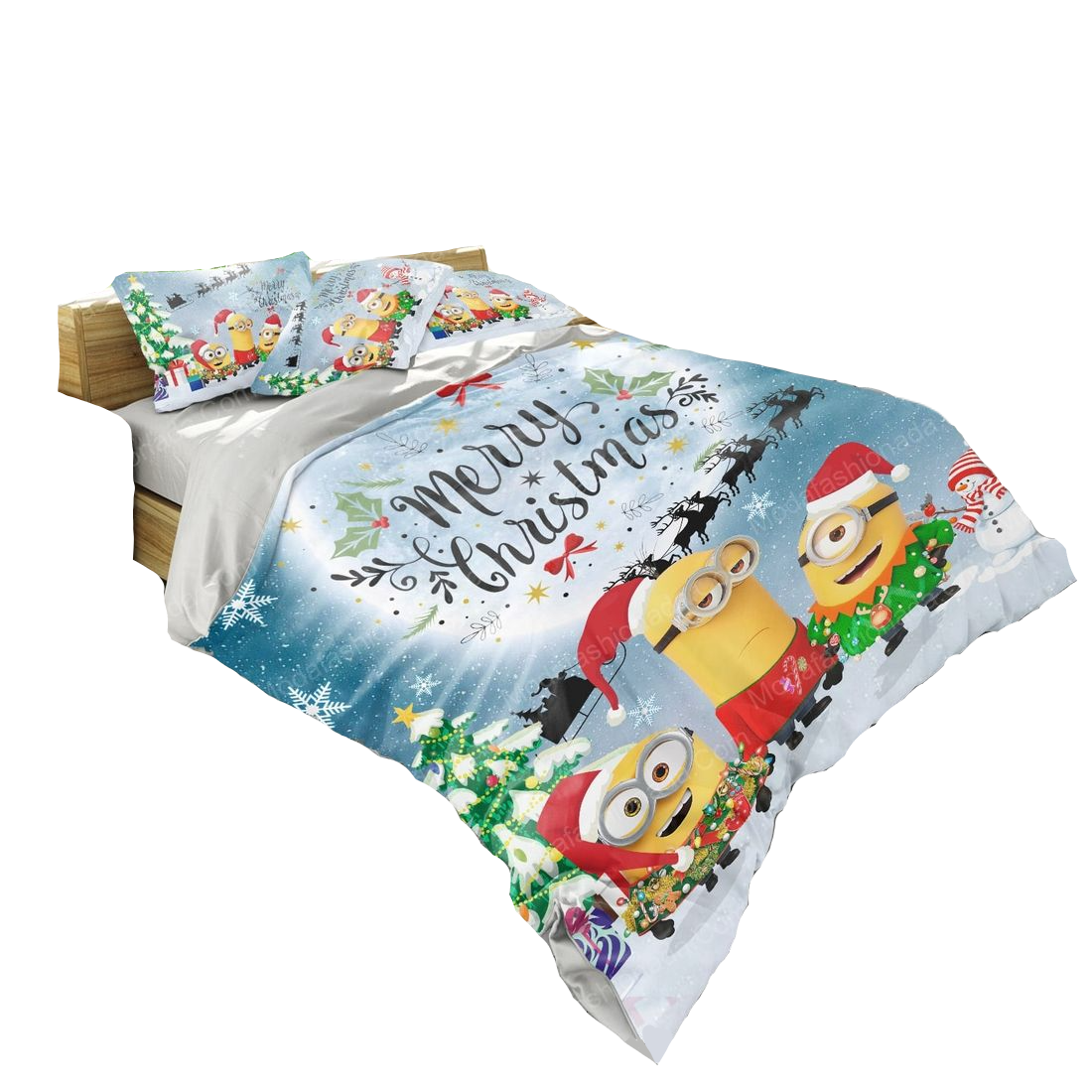 Minions Bedding Set Minions Merry Christmas Snowflake Pattern Duvet Covers Colorful Unique Gift