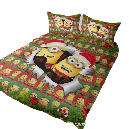 Minions Bedding Set Minions With Hat Christmas Pattern Duvet Covers Green Red Unique Gift