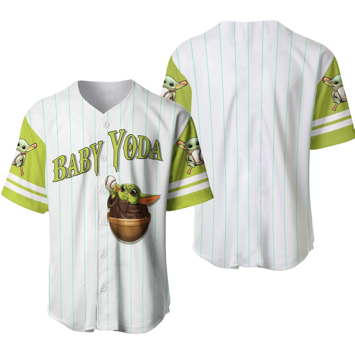 SW Baseball Jersey Baby Grogu Holds Ball SW Jersey Shirt White Green Unisex Adult New Release