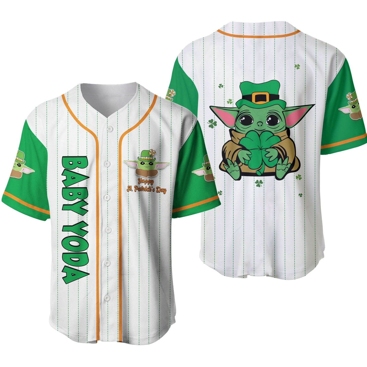 SW Baseball Jersey Patrick's Day Baby Grogu SW Jersey Shirt White Green Unisex Adult New Release